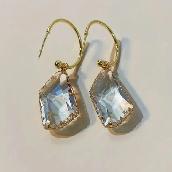 14K Gold Plated Crystal Statement Earrings Nickel Free - Picture 6 of 8
